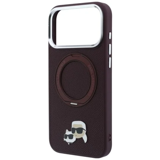 Калъф за iPhone 18 Pro / iPhone 17 Pro - Saffiano Ring Stand 360° KC Heads Pin (KLHMP18LPSRSKCHR) - Karl Lagerfeld - Бордо