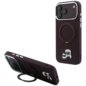 Калъф за iPhone 18 Pro / iPhone 17 Pro - Saffiano Ring Stand 360° KC Heads Pin (KLHMP18LPSRSKCHR) - Karl Lagerfeld - Бордо