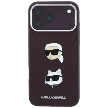 Калъф за iPhone 18 Pro / iPhone 17 Pro - Saffiano with K&C Heads Pins and Logo (KLHCP18LPSWFDHPR) - Karl Lagerfeld - Бордо
