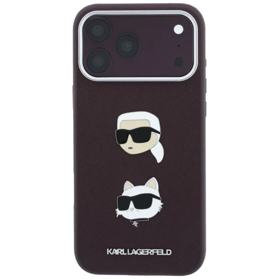 Калъф за iPhone 18 Pro / iPhone 17 Pro - Saffiano with K&C Heads Pins and Logo (KLHCP18LPSWFDHPR) - Karl Lagerfeld - Бордо