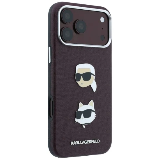 Калъф за iPhone 18 Pro / iPhone 17 Pro - Saffiano with K&C Heads Pins and Logo (KLHCP18LPSWFDHPR) - Karl Lagerfeld - Бордо
