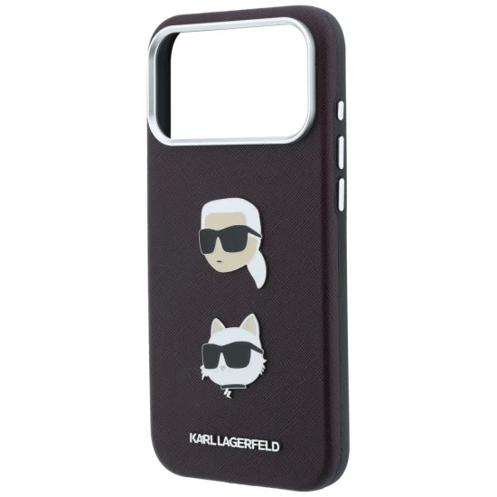 Калъф за iPhone 18 Pro / iPhone 17 Pro - Saffiano with K&C Heads Pins and Logo (KLHCP18LPSWFDHPR) - Karl Lagerfeld - Бордо