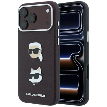 Калъф за iPhone 18 Pro / iPhone 17 Pro - Saffiano with K&C Heads Pins and Logo (KLHCP18LPSWFDHPR) - Karl Lagerfeld - Бордо