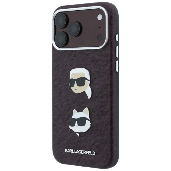 Калъф за iPhone 18 Pro / iPhone 17 Pro - Saffiano with K&C Heads Pins and Logo (KLHCP18LPSWFDHPR) - Karl Lagerfeld - Бордо