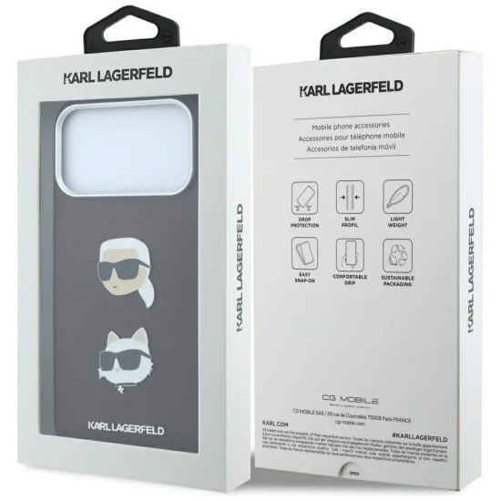 Калъф за iPhone 18 Pro / iPhone 17 Pro - Saffiano with K&C Heads Pins and Logo (KLHCP18LPSWFDHPR) - Karl Lagerfeld - Бордо