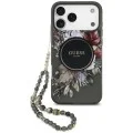 Калъф за iPhone 18 Pro / iPhone 17 Pro - IML Flowers with Pearl Strap MagSafe - Guess - Черен