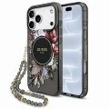 Калъф за iPhone 18 Pro / iPhone 17 Pro - IML Flowers with Pearl Strap MagSafe - Guess - Черен