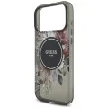 Калъф за iPhone 18 Pro / iPhone 17 Pro - IML Flowers with Pearl Strap MagSafe - Guess - Черен