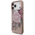 Калъф за iPhone 18 Pro / iPhone 17 Pro - IML Flowers with Pearl Strap MagSafe - Guess - Розов