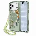 Калъф за iPhone 18 Pro / iPhone 17 Pro - IML Flowers with Pearl Strap MagSafe - Guess - Зелен