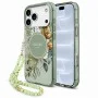 Калъф за iPhone 18 Pro / iPhone 17 Pro - IML Flowers with Pearl Strap MagSafe - Guess - Зелен