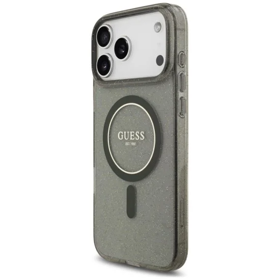 Калъф за iPhone 18 Pro / iPhone 17 Pro - IML Glitter with Pearl Strap MagSafe - Guess - Черен