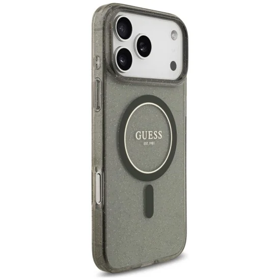 Калъф за iPhone 18 Pro / iPhone 17 Pro - IML Glitter with Pearl Strap MagSafe - Guess - Черен