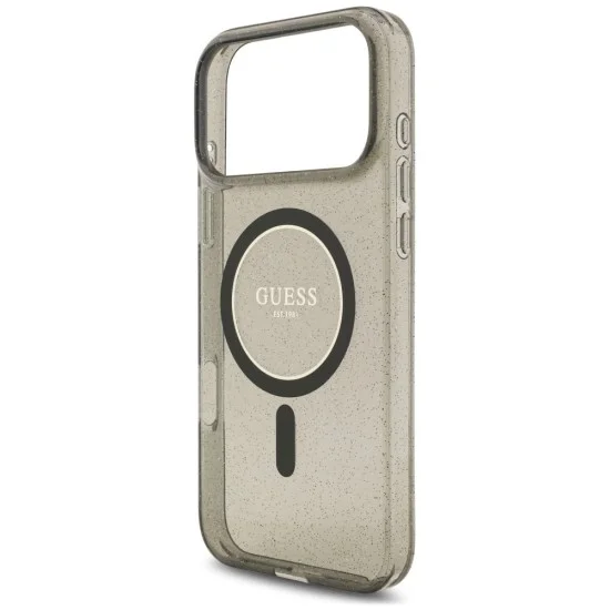 Калъф за iPhone 18 Pro / iPhone 17 Pro - IML Glitter with Pearl Strap MagSafe - Guess - Черен