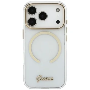 Калъф за iPhone 18 Pro / iPhone 17 Pro - IML Script Metal MagSafe - Guess - Прозрачен
