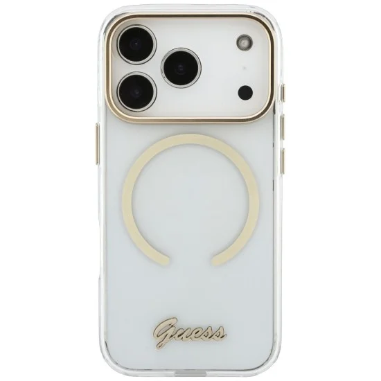 Калъф за iPhone 18 Pro / iPhone 17 Pro - IML Script Metal MagSafe - Guess - Прозрачен