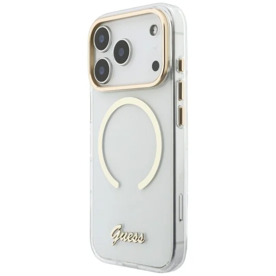 Калъф за iPhone 18 Pro / iPhone 17 Pro - IML Script Metal MagSafe - Guess - Прозрачен
