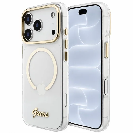 Калъф за iPhone 18 Pro / iPhone 17 Pro - IML Script Metal MagSafe - Guess - Прозрачен