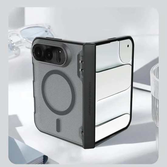 Калъф за iPhone Duo - Super Frosted Shield Fold Magnetic - Nillkin - Прозрачно черен