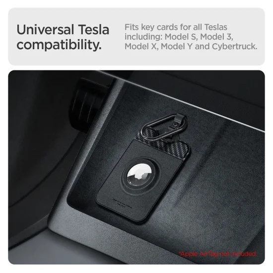 Калъф за ключ/AirTag Spigen (2 бр.) Holder Air Fit (ACP08793) - за Tesla Key Card / AirTag, универсален, тънък дизайн, с карабинер - Черен