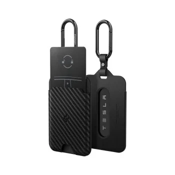 Калъф за ключ Spigen (2 бр.) Card Holder (ACP08794) - за Tesla Key, универсален, до 2 карти, тънък дизайн, с карабинер - Карбоново черен