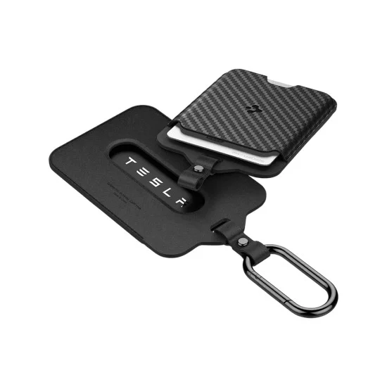 Калъф за ключ Spigen (2 бр.) Card Holder (ACP08794) - за Tesla Key, универсален, до 2 карти, тънък дизайн, с карабинер - Карбоново черен