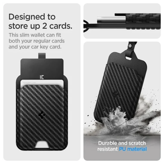 Калъф за ключ Spigen (2 бр.) Card Holder (ACP08794) - за Tesla Key, универсален, до 2 карти, тънък дизайн, с карабинер - Карбоново черен