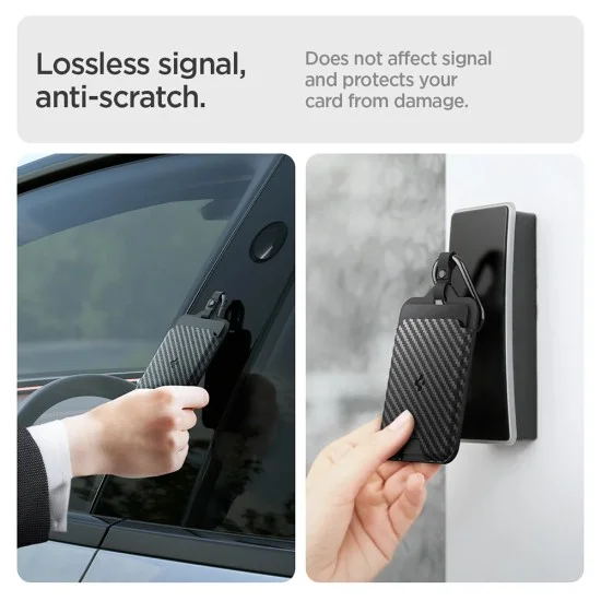 Калъф за ключ Spigen (2 бр.) Card Holder (ACP08794) - за Tesla Key, универсален, до 2 карти, тънък дизайн, с карабинер - Карбоново черен