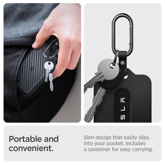 Калъф за ключ Spigen (2 бр.) Card Holder (ACP08794) - за Tesla Key, универсален, до 2 карти, тънък дизайн, с карабинер - Карбоново черен