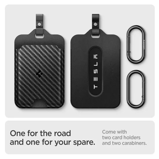 Калъф за ключ Spigen (2 бр.) Card Holder (ACP08794) - за Tesla Key, универсален, до 2 карти, тънък дизайн, с карабинер - Карбоново черен