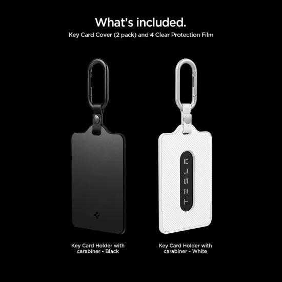 Калъф за ключ Spigen (2 бр.) Card Holder (ACP11405) - за Tesla Key, универсален, с 2x карабинер, 4x защитно фолио - Бял / Черен