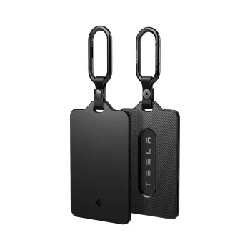 Калъф за ключ Spigen (2 бр.) Holder Case Air Fit (ACP07175) - за Tesla Key Card, 2x карабинер, 4x защитно фолио, отвор за лого - Черен