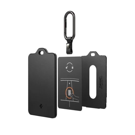 Калъф за ключ Spigen Card Holder (ACP11310) - за Tesla Key, универсален, тънък дизайн, с карабинер, 2x защитно фолио - Черен