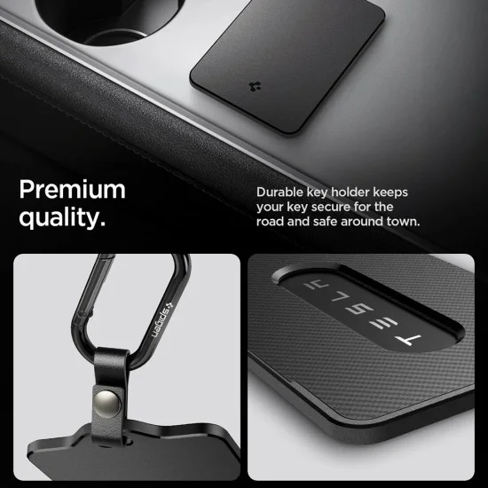 Калъф за ключ Spigen Card Holder (ACP11310) - за Tesla Key, универсален, тънък дизайн, с карабинер, 2x защитно фолио - Черен