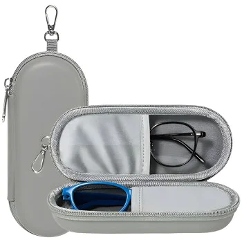 Калъф за очила Techsuit Glasses Case (ETJ3) - PU кожа, 16.5 x 6.5 x 4cm - Сив