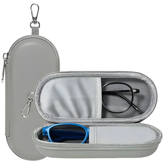 Калъф за очила Techsuit Glasses Case (ETJ3) - PU кожа, 16.5 x 6.5 x 4cm - Сив
