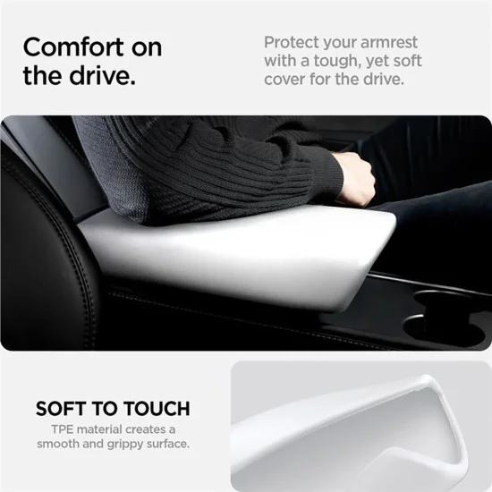 Калъф за подлакътник Spigen Armrest Cover TO240 (ACP07645) - за Tesla Model Y/3 (2022-2023), без лепило, устойчив на надраскване, TPE - Бял