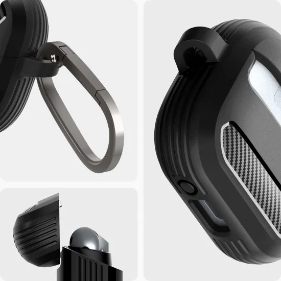 Калъф с метален държач за Samsung Galaxy Buds 3/3 Pro Spigen - Rugged Armor - черен