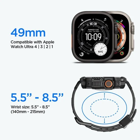 Калъф с протектор за дисплей за Apple Watch Ultra 4 / 3 / 2 / 1 (49mm) Rugged Armor Pro (ACS12053) - Spigen - Черен