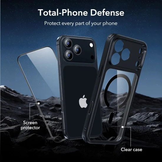 Калъф със протектор за екран ESR Classic Hybrid HaloLock + Screen Protector - iPhone 18 Pro / iPhone 17 Pro - Прозрачно черен