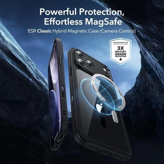 Калъф със протектор за екран ESR Classic Hybrid HaloLock + Screen Protector - iPhone 18 Pro / iPhone 17 Pro - Прозрачно черен