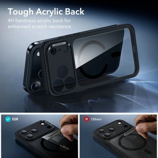 Калъф със протектор за екран ESR Classic Hybrid HaloLock + Screen Protector - iPhone 18 Pro / iPhone 17 Pro - Прозрачно черен