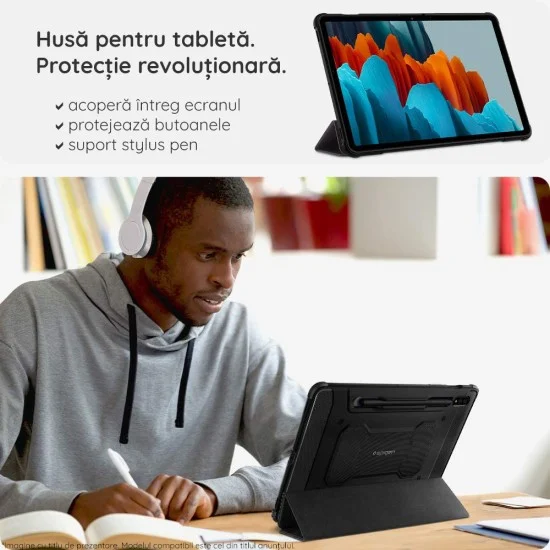 Калъф за таблет за Samsung Galaxy Tab S12 Plus Rugged Armor Pro (ACS11822) - Spigen - Черен