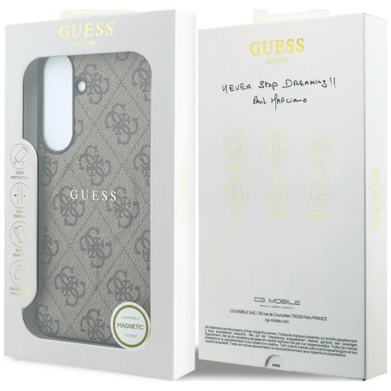 Калъф за телефон за Samsung Galaxy S26 FE Leather 4G Embossed Ring Classic Logo MagSafe (GUHMS26FEP4MSEGW) - Guess - Кафяв