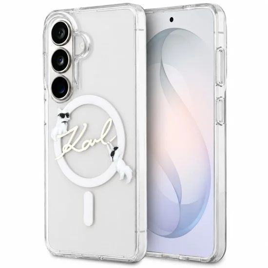Калъф за телефон за Samsung Galaxy S26 FE IML Choupette and Karl Script Logo MagSafe (KLHMS26FE5HKSCAH) - Karl Lagerfeld - Прозрачен