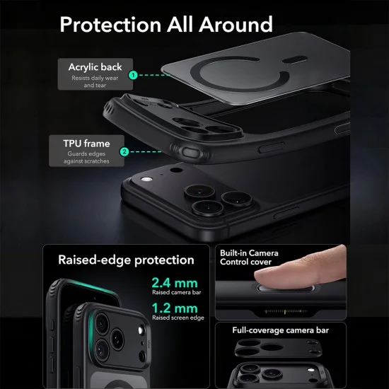Калъф за телефон за iPhone 18 Pro Max / iPhone 17 Pro Max Classic Hybrid HaloLock - ESR - Матиран черен