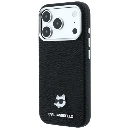 Калъф за телефон за iPhone 18 Pro Max / iPhone 17 Pro Max Grained Leather C Head Metal MagSafe (KLHMP18X6PSCHLK) - Karl Lagerfeld - Черен