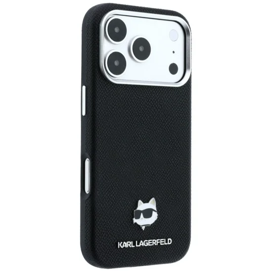 Калъф за телефон за iPhone 18 Pro Max / iPhone 17 Pro Max Grained Leather C Head Metal MagSafe (KLHMP18X6PSCHLK) - Karl Lagerfeld - Черен