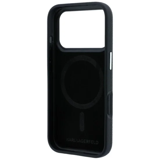 Калъф за телефон за iPhone 18 Pro Max / iPhone 17 Pro Max Grained Leather C Head Metal MagSafe (KLHMP18X6PSCHLK) - Karl Lagerfeld - Черен