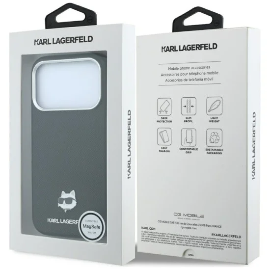 Калъф за телефон за iPhone 18 Pro Max / iPhone 17 Pro Max Grained Leather C Head Metal MagSafe (KLHMP18X6PSCHLK) - Karl Lagerfeld - Черен